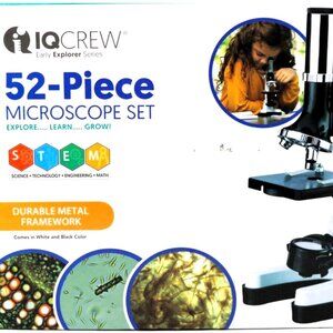IQCrew 120X-1200X- 52-pcs- Kids Beginner Microscope (S.T.E.M.) Kit w/ Metal Body